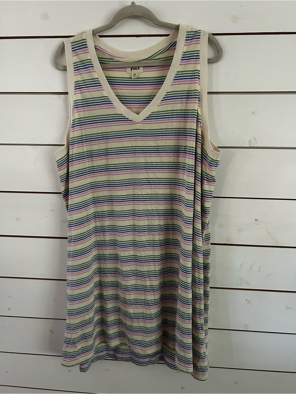 Pact Organic Cotton Softspun Tank Striped Sleeveless V-Neck Dress Womenโs XXL